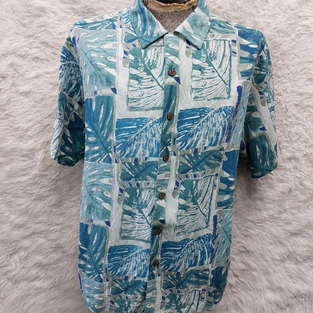 Caribbean Hawaiian Shirt Mens Silk Blend Blue Camp Tropical XL
